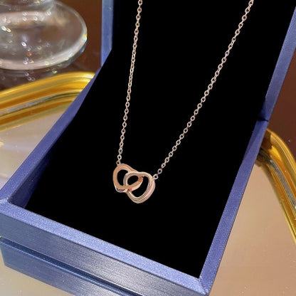 Elegant Classic Style Geometric Moon Bow Knot Titanium Steel Zircon Pendant Necklace