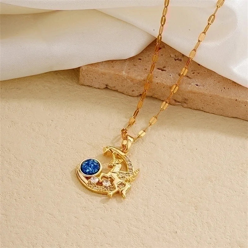 IG Style Minimalist Universe Starry Sky 304 Stainless Steel Copper Plating Inlay Gold Plated Zircon Charms Necklace