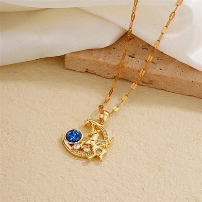 IG Style Minimalist Universe Starry Sky 304 Stainless Steel Copper Plating Inlay Gold Plated Zircon Charms Necklace