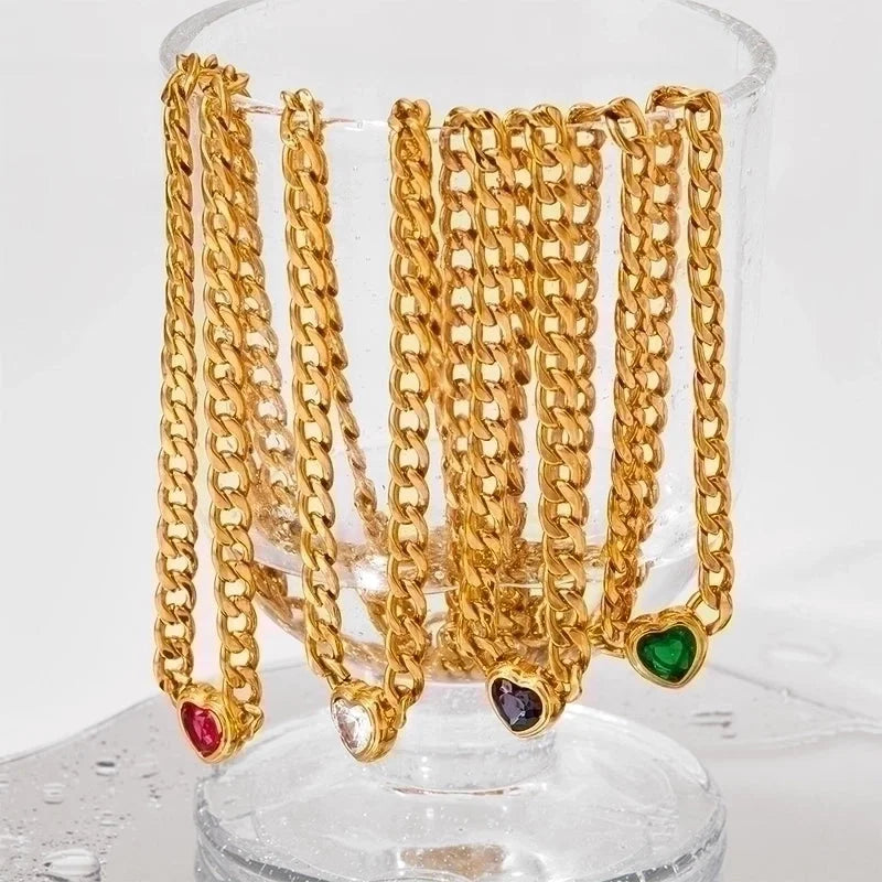 3 Pieces 304 Stainless Steel 16K Gold Plated White Gold Plated Gold Plated Minimalist Inlay Heart Shape Zircon Bracelets Earrings Necklace