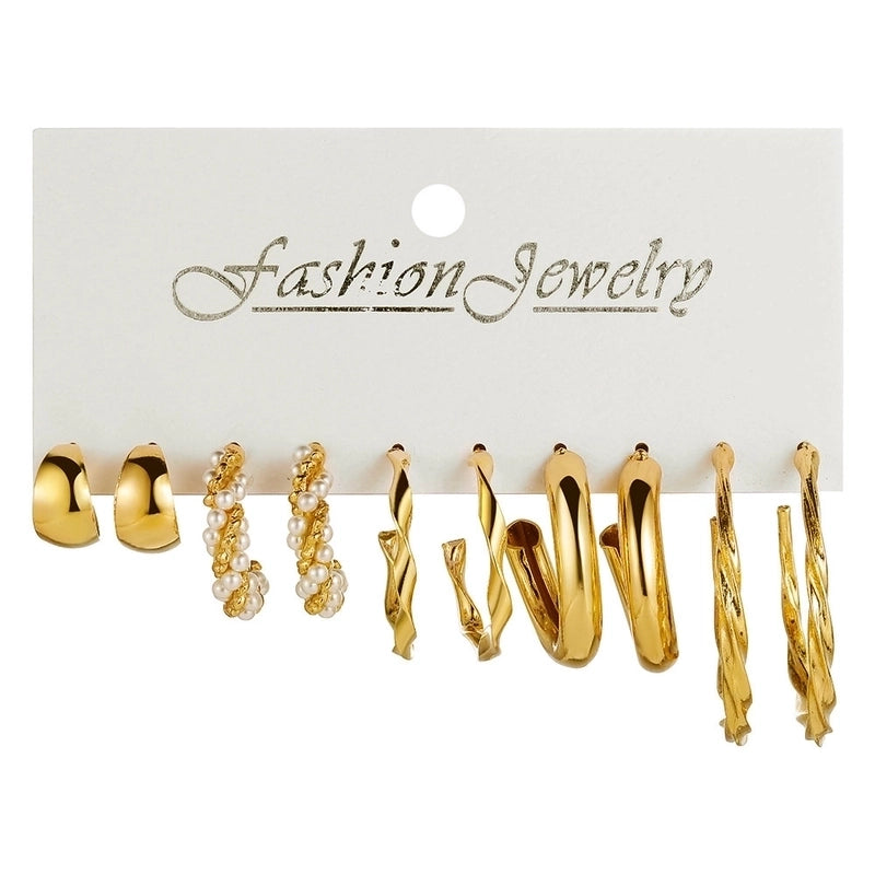 Retro Round Alloy Plating Artificial Pearls Women\'s Earrings Ear Studs 6-piece Set