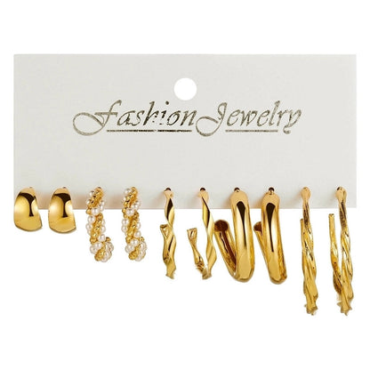 Retro Round Alloy Plating Artificial Pearls Women\'s Earrings Ear Studs 6-piece Set