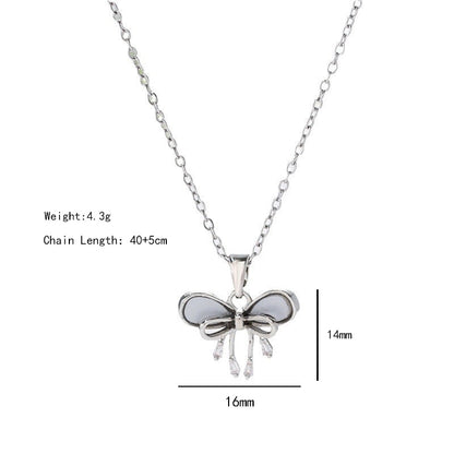 304 Stainless Steel Copper 18K Gold Plated K Gold Plated Inlay Heart Shape Wings Butterfly Zircon Pendant Necklace