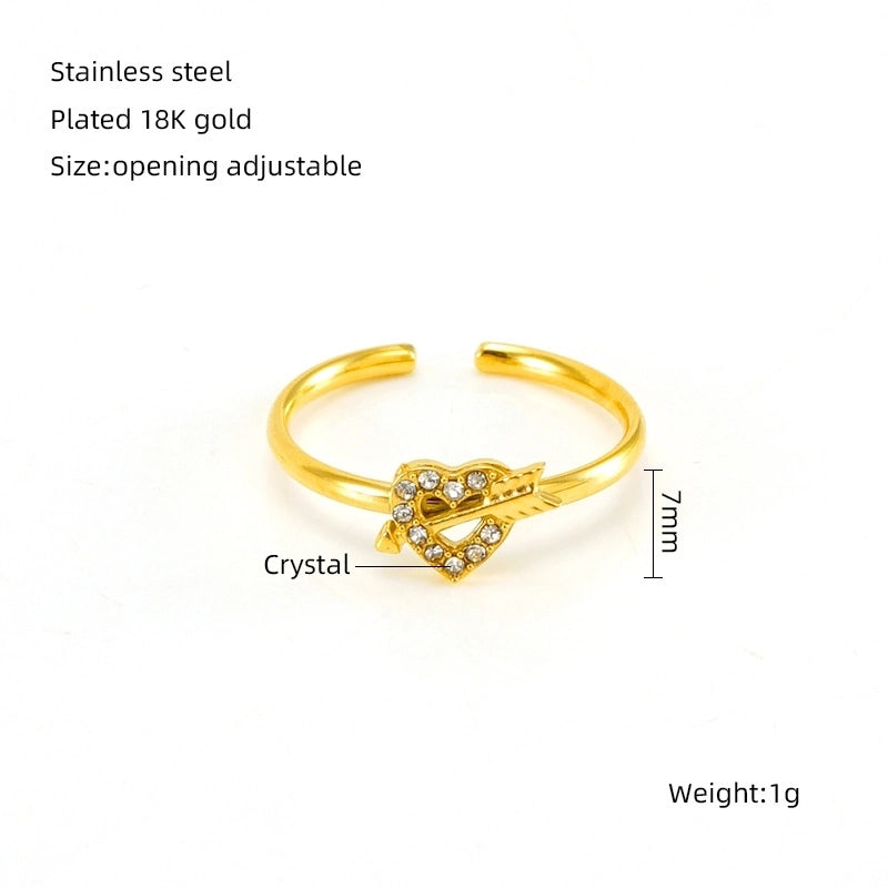 Casual Minimalist Leaves Heart Shape Crown 304 Stainless Steel Zircon 18K Gold Plated Inlay Open Rings