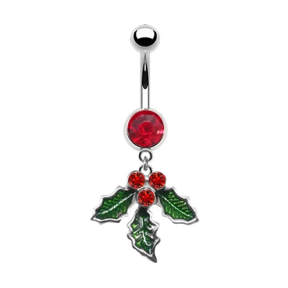 1 Piece Belly Rings Minimalist Christmas Tree Snowflake Stainless Steel Copper Plating Inlay Rhinestones