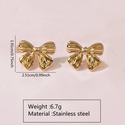 1 Pair Casual Minimalist Classic Style Bow Knot 304 Stainless Steel Imitation Gold Ear Studs