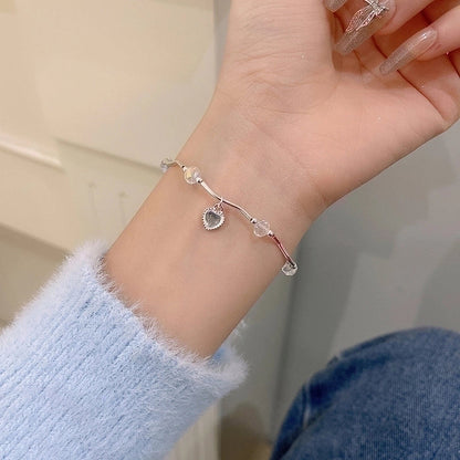 Elegant Lady Heart Shape Flower Bow Knot Titanium Steel Plating Inlay Rhinestones Bracelets