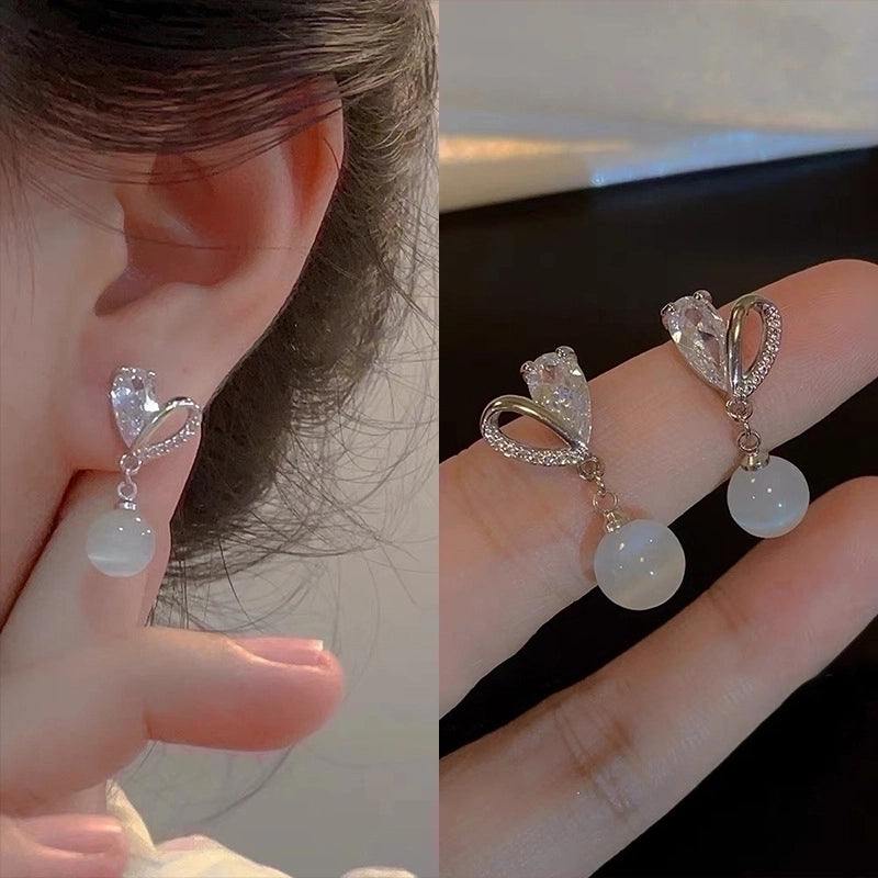 2 Pieces Fashion Heart Shape Flower Copper Beaded Plating Inlay Pearl Zircon Earrings Ear Studs 1 Pair