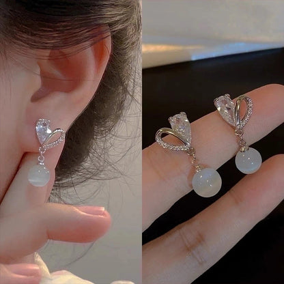 2 Pieces Fashion Heart Shape Flower Copper Beaded Plating Inlay Pearl Zircon Earrings Ear Studs 1 Pair