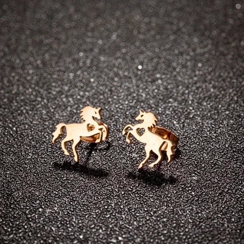 1 Pair Cute Sweet Animal Horse Plating Hollow Out 304 Stainless Steel 18K Gold Plated Ear Studs