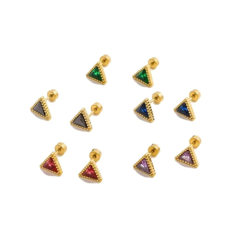 1 Pair Minimalist Triangle 304 Stainless Steel Zircon 18K Gold Plated Earrings