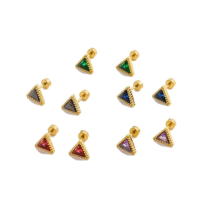1 Pair Minimalist Triangle 304 Stainless Steel Zircon 18K Gold Plated Earrings