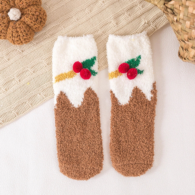 29 Cartoon Straight Embroidered Three-dimensional Animal Coral Fleece Christmas Warm Home Floor Socks Half Velvet Tube Socks
