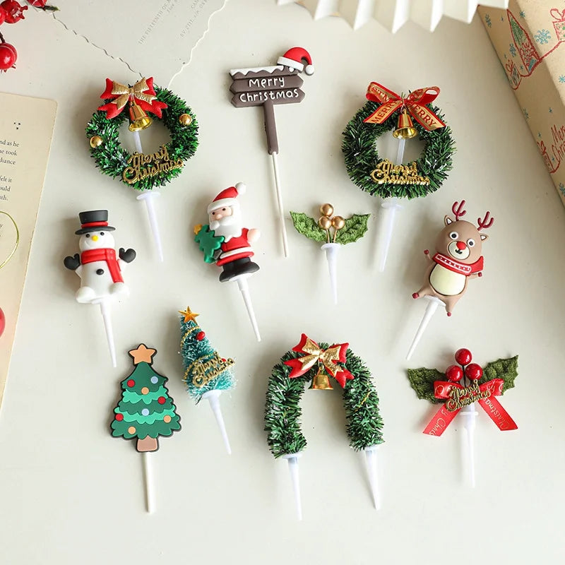 Christmas Casual Cute Minimalist Christmas Tree Santa Claus Snowman Plastic Indoor Banquet Party Cake Decorating Supplies Cake Decorating Supplies