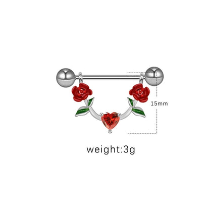 1 Piece Nipple Rings & Studs IG Style Shiny Heart Shape Flower 316L Stainless Steel Alloy Titanium Steel Epoxy Chain Inlay Resin Rhinestones Glass White Gold Plated Gold Plated