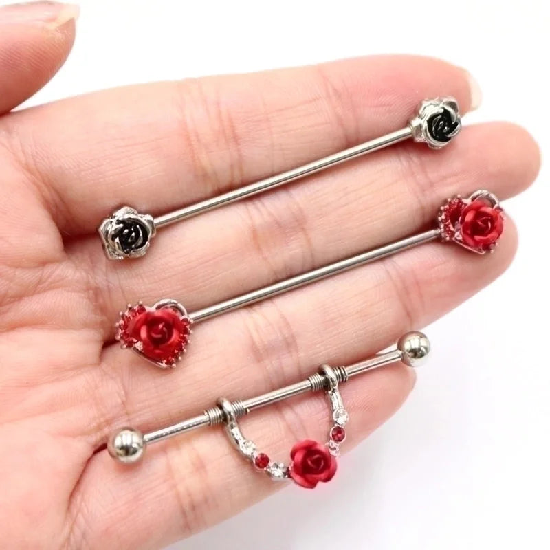 1 Piece Ear Cartilage Rings & Studs Fashion Heart Shape Rose Butterfly 316L Stainless Steel Alloy Copper Plating Inlay Rhinestones Glass White Gold Plated Gold Plated