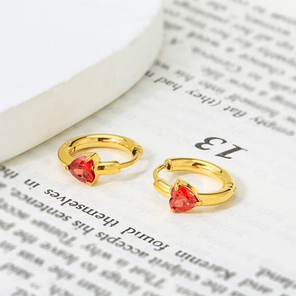 1 Pair Minimalist Heart Shape Inlay Titanium Steel Zircon Earrings