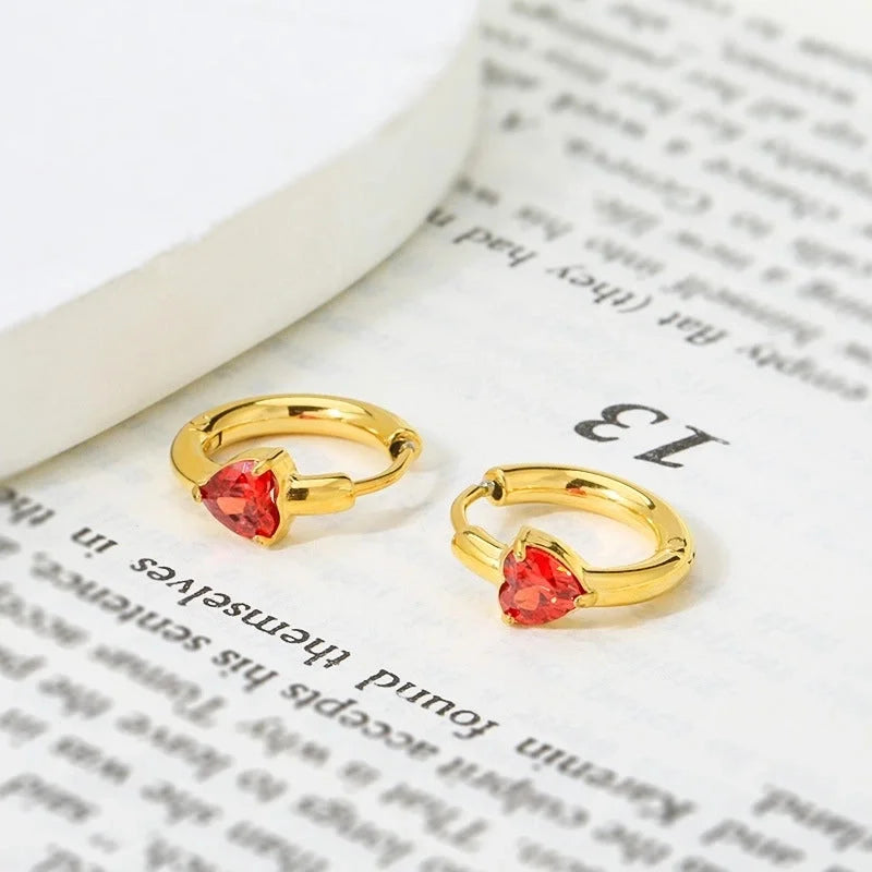 1 Pair Minimalist Heart Shape Inlay Titanium Steel Zircon Earrings