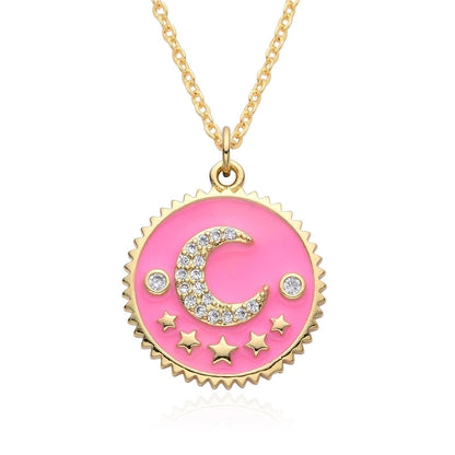 Copper Inlay Star Moon Zircon Pendant Necklace