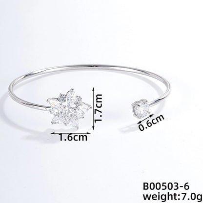 304 Stainless Steel Copper Casual Minimalist Classic Style Geometric Heart Shape Flower Zircon Bangle