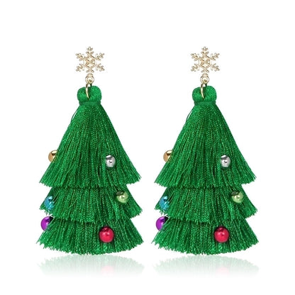 1 Pair Minimalist Christmas Tree Inlay Alloy Zircon Drop Earrings