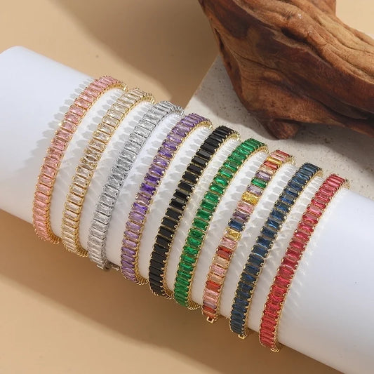 Elegant Minimalist Commute Geometric Copper Zircon 14K Gold Plated Bracelets