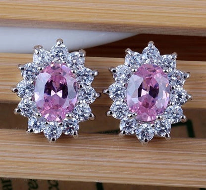 1 Pair Vintage Style Shiny Oval Plating Inlay Copper Zircon White Gold Plated Ear Clips Ear Studs