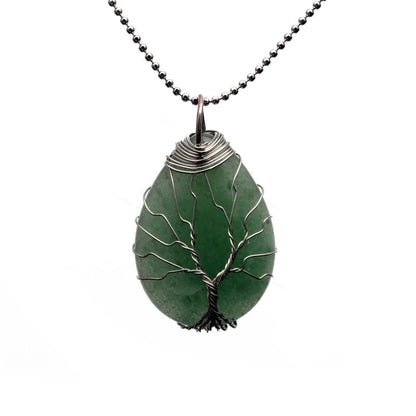 Retro Minimalist Tree Water Droplets Stainless Steel Natural Stone Agate Pendant Necklace In Bulk