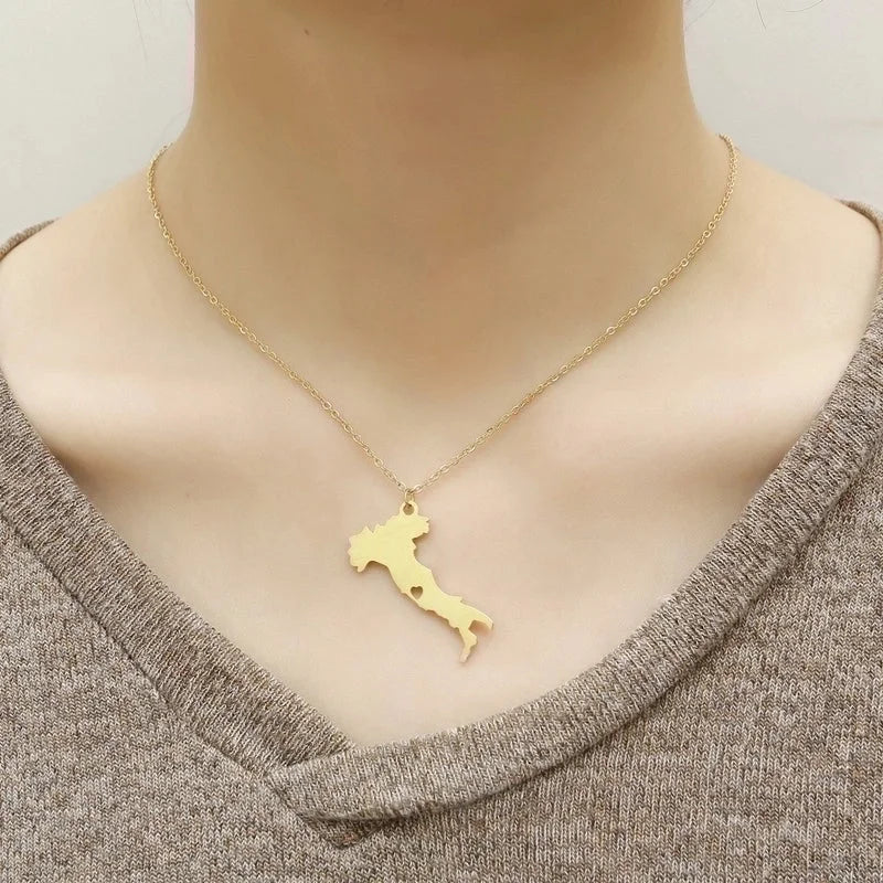 304 Stainless Steel 18K Gold Plated Casual Minimalist Map Heart Shape Pendant Necklace