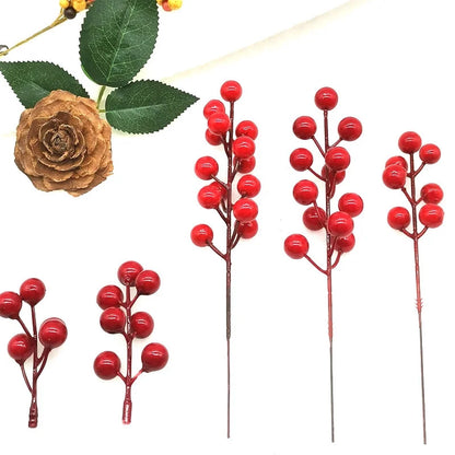 Simulation Red Berry 12-head Fork Christmas Foam Red Fruit Iron Wire Christmas Decoration Accessories Fruit String Home Red Fruit Branch