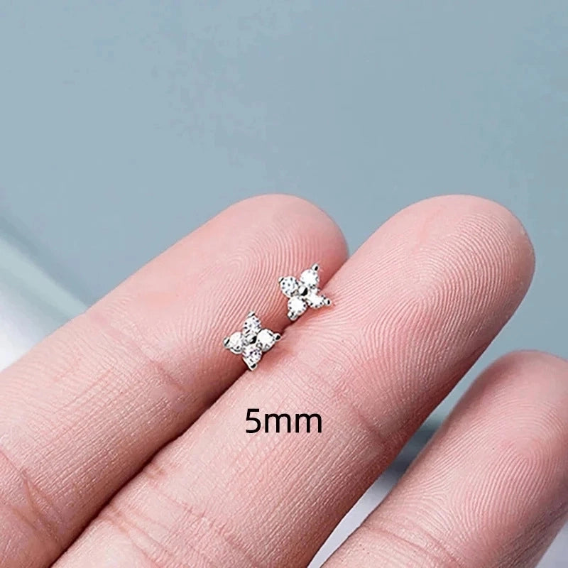 New Trendy Korean Mini Flower Copper Zircon Small Stud Earrings