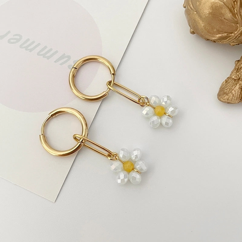 1 Pair Sweet Flower Polishing Crystal Plating 304 Stainless Steel Beaded Crystal Beads 14K Gold Plated Drop Earrings