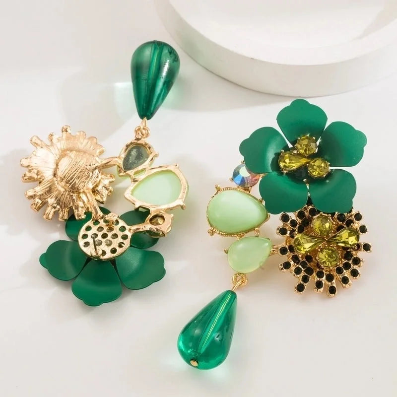 Fashion Exaggerated Bohemian Earrings Alloy Resin Flower Earrings Layered Retro Long Earrings