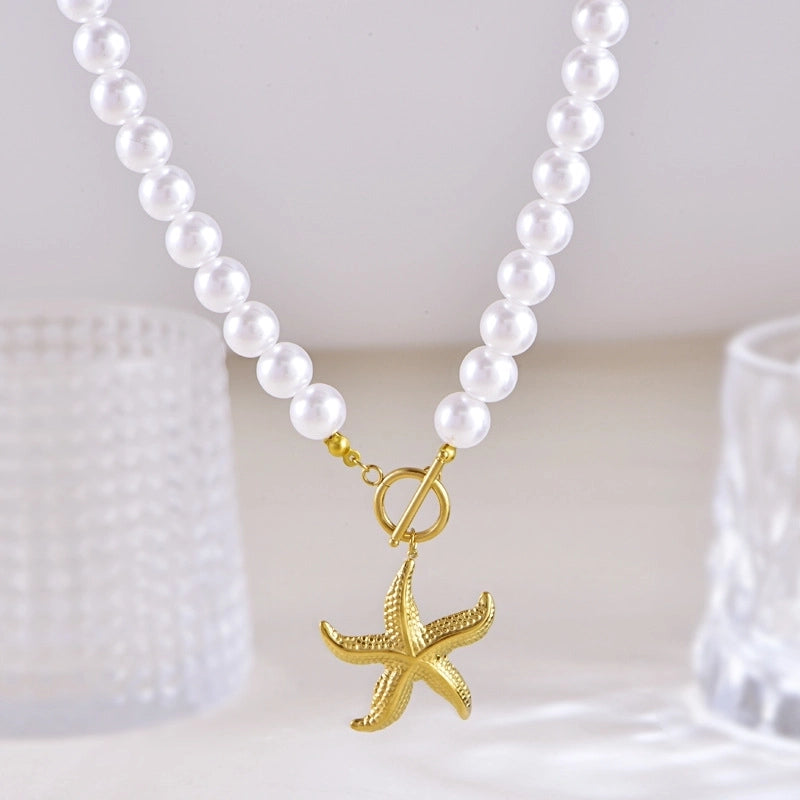 Sweet Minimalist Heart Shape Bow Knot Pearl Zircon Imitation Pearl Titanium Steel Necklace