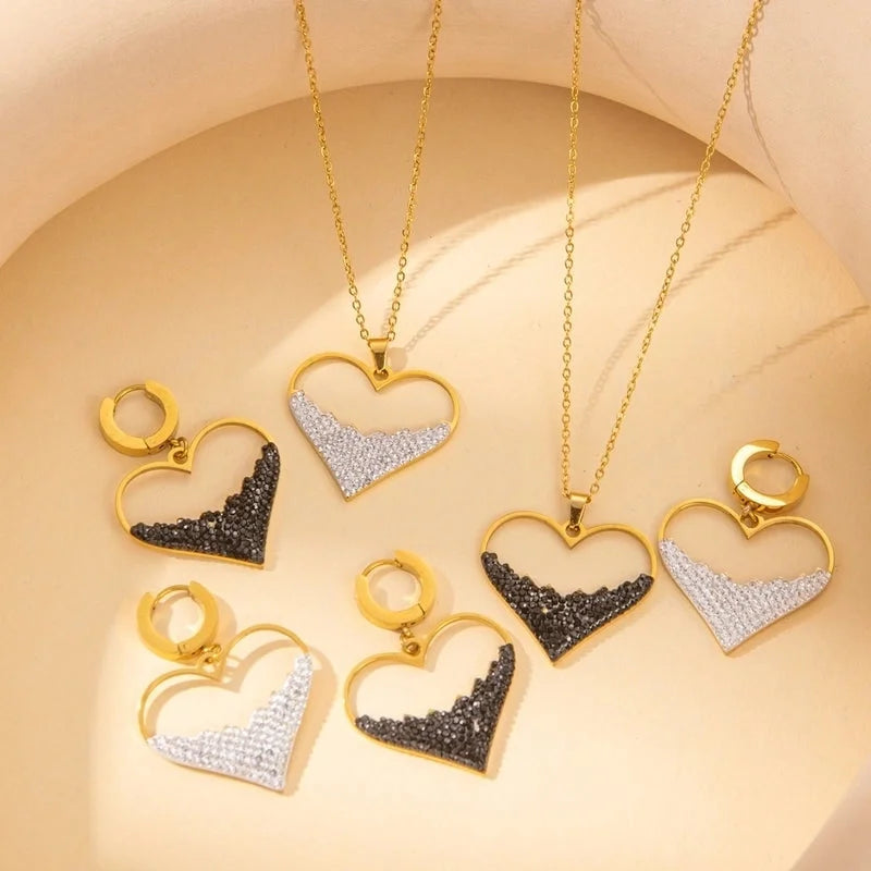 IG Style Minimalist Heart Shape Titanium Steel Shell Zircon Inlay Earrings Necklace