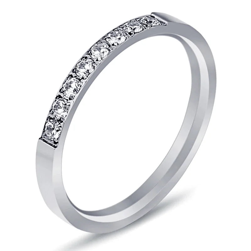 Minimalist Round Titanium Steel Plating Inlay Artificial Gemstones Rings