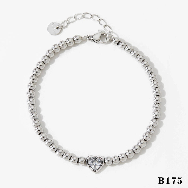 Modern Style Minimalist Heart Shape 304 Stainless Steel Zircon 16K Gold Plated White Gold Plated Gold Plated Plating Bracelets Necklace