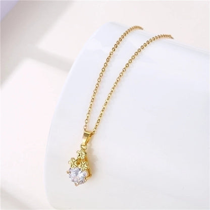 Stainless Steel Titanium Steel 18K Gold Plated Minimalist Plating Inlay Flower Dragonfly Butterfly Zircon Pendant Necklace