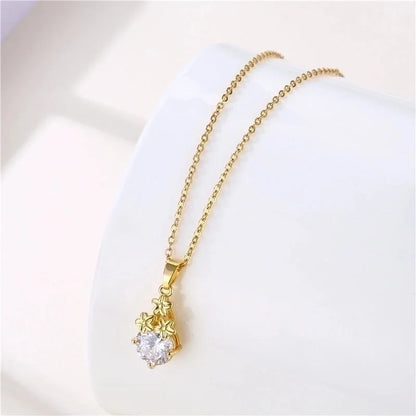 Stainless Steel Titanium Steel 18K Gold Plated Minimalist Plating Inlay Flower Dragonfly Butterfly Zircon Pendant Necklace