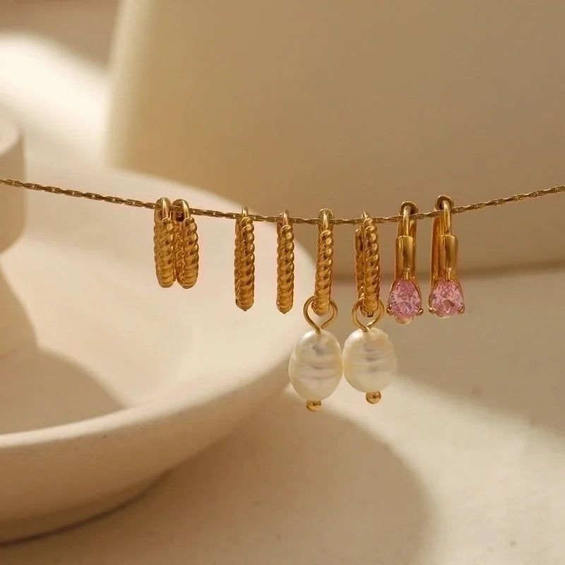 1 Pair Casual Minimalist Streetwear Twist Plating Inlay 304 Stainless Steel Zircon Earrings