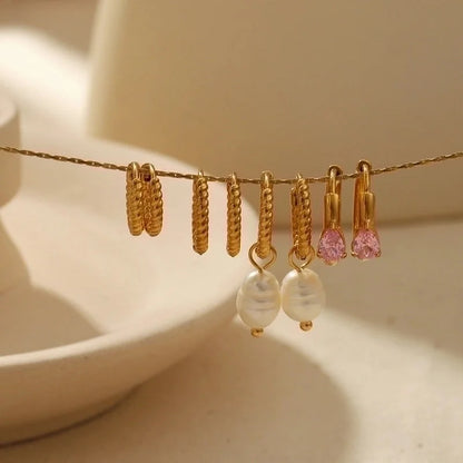 1 Pair Casual Minimalist Streetwear Twist Plating Inlay 304 Stainless Steel Zircon Earrings