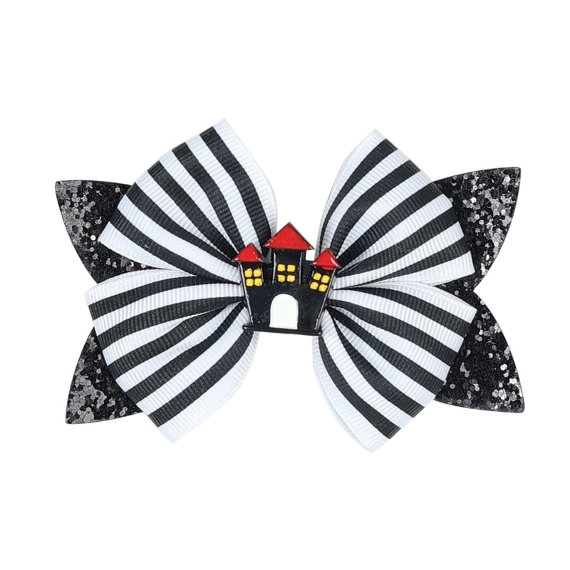 Funny Kid'S Halloween Pattern Pumpkin Bat Ribbon Sequins Bowknot Hair Clip
