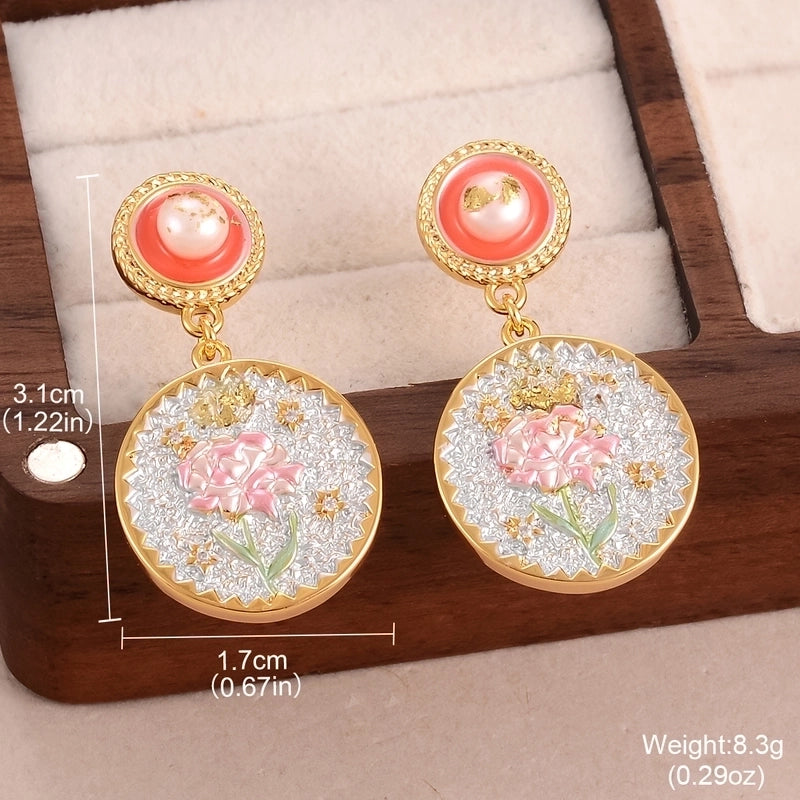 1 Pair Minimalist Classic Style Flower Butterfly Enamel Inlay Alloy Copper Natural Pearl Zircon Drop Earrings