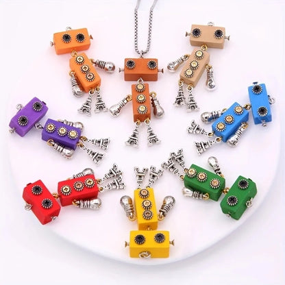 Modern Style Cool Style Robot 304 Stainless Steel Alloy Wood 18K Gold Plated Pendant Necklace