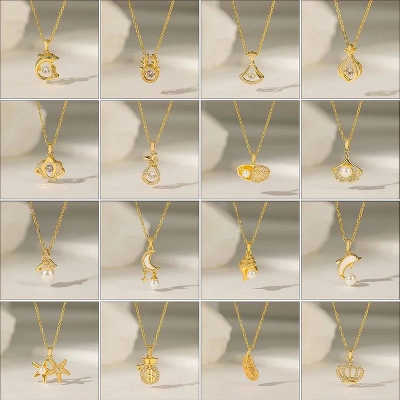 Titanium Steel Copper Plating Geometric Dolphin Shell Copper Necklaces