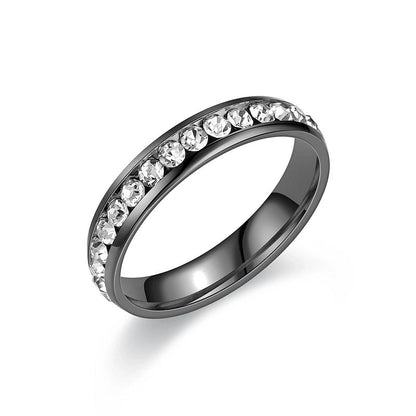 Modern Style Round Titanium Steel Artificial Diamond 18K Gold Plated Inlay Rings