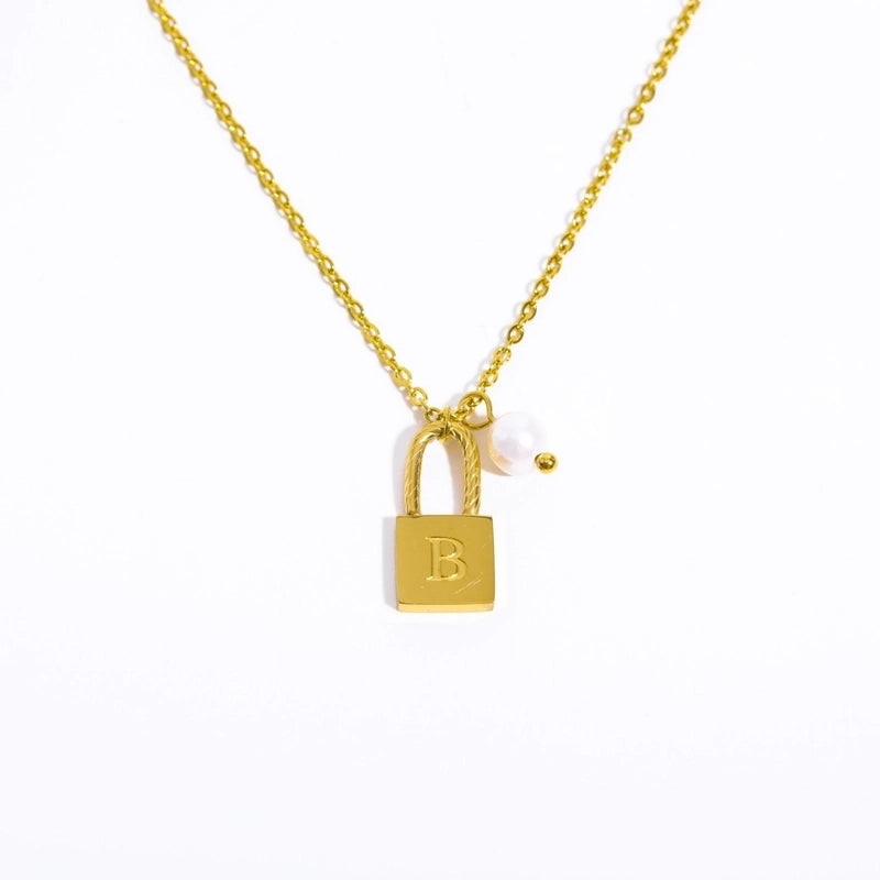201 Stainless Steel 304 Stainless Steel Glass Gold Plated Casual Minimalist Pearl Plating Letter Lock Pendant Necklace