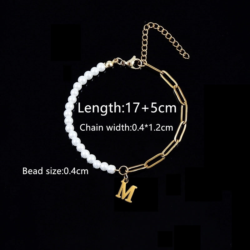 Elegant Minimalist Classic Style Letter 201 Stainless Steel 304 Stainless Steel Imitation Pearl Bracelets In Bulk
