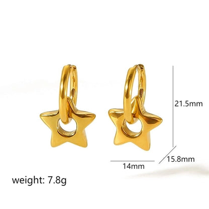 1 Pair Retro French Style Star Moon Flower Polishing 304 Stainless Steel 18K Gold Plated Drop Earrings