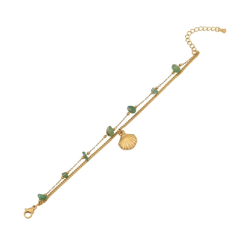 Beach Minimalist Shell 304 Stainless Steel Natural Stone 18K Gold Plated Bracelets In Bulk